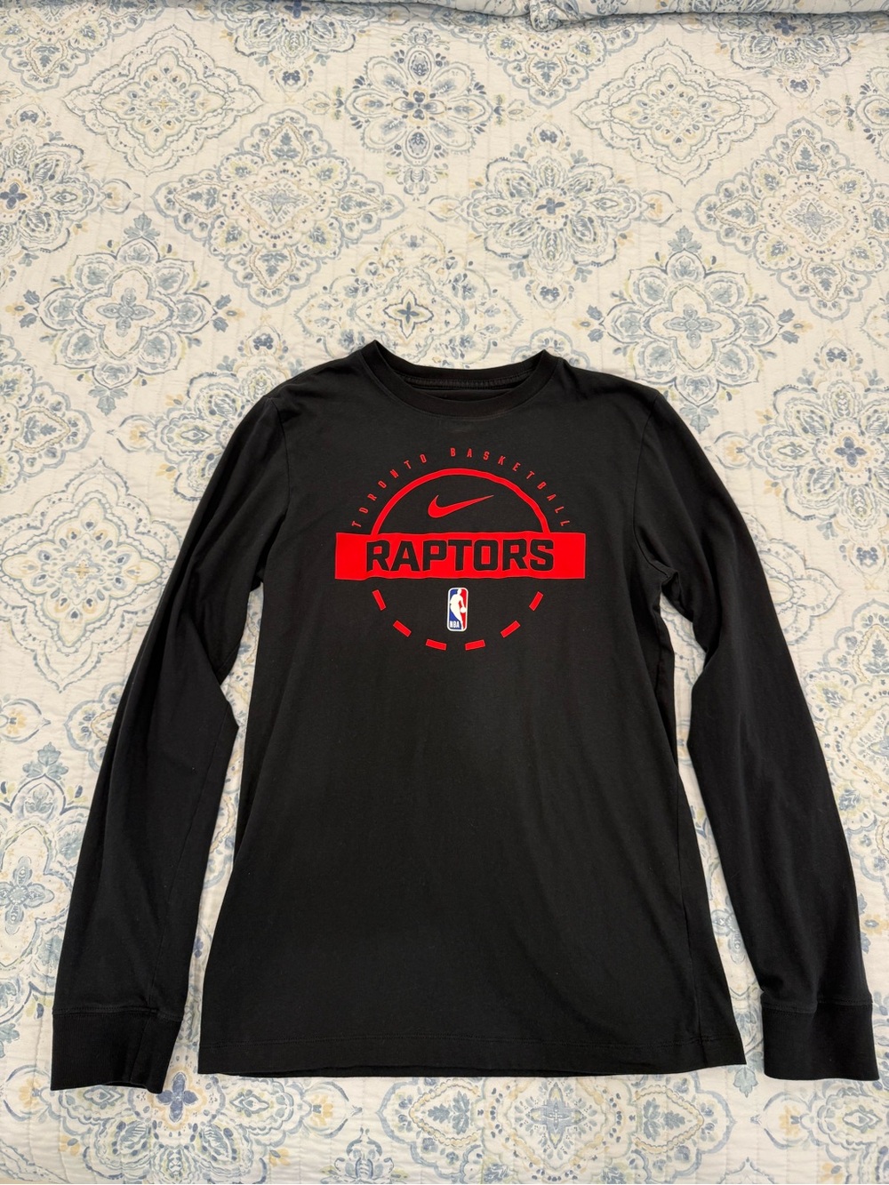 Nike Black Long Sleeve Raptors Basketball Graphic Tee with Red Logo